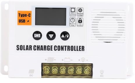 Diyeeni Contrôleur de Charge Solaire 12V 24V avec Régulation PWM pour les Systèmes Hors Réseau, Compatible avec le Contrôleur de Charge de Batterie Solaire, Idéal pour les Systèmes (60A)