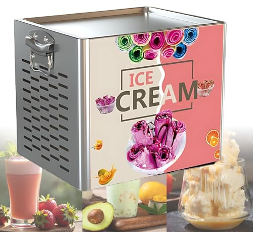 Gelatiera professionale in acciaio inox,Macchina elettrica per gelato fritto,Vaschette quadrate da 30 x 24 cm per gelato saltato in padella,Utilizzabile per bar, caffetterie e pasticcerie