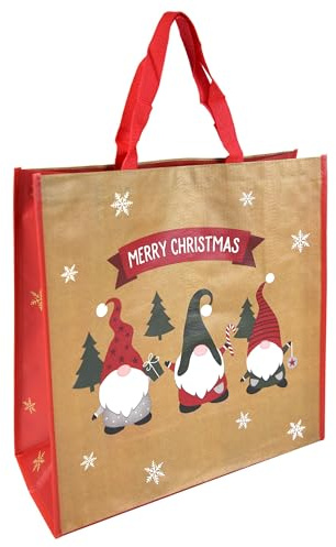 Jumbo christmas bag - large woven xmas tote for gifts - reusable festive shopping bag - cute Gonk design - 45cm x 45cm x 18cm - christmas sack.