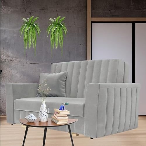 Agritrade AK Viva Glam II 2 Seater Sofa Bed with Storage Modern Design Sinuous Springs Solid Wooden Legs Light Grey