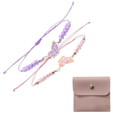 Rainway 2 Stück Freundschaftsarmband, Schmetterling Armband Damen, Verstellbare Stapelbare BFF-Armbänder Bracelet, Zierliche Anhänger-Armbänder, Personalisierte Schmuck Geschenk für Beste Freunde