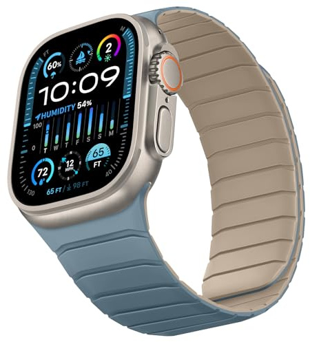 Sixmoat Double Sided Reversible Strap Compatible with Apple Watch 42mm (Series 11/10) 41mm 40mm 38mm, Magnetic WristBand Soft Silicone Bands for iWatch SE Series 11 10 9 8 7 6 5 4 3, Sky Blue-Apricot