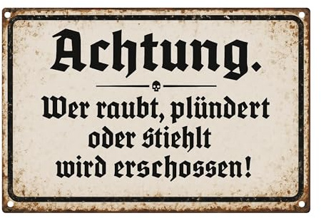 AstraDesign Blechschild „Achtung – historische Warnung“ – Vintage-Hinweisschild 30x20 cm – Retro-Dekoration im musealen Stil