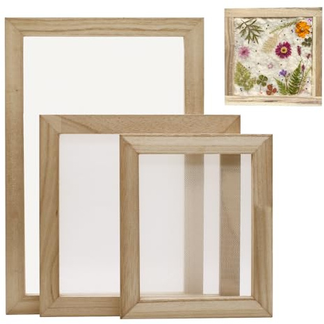 TETEWEVER 3 Stück Papierschöpfrahmen Holz Papier Schöpfen Rahmen | Schöpfrahmen Papier 3 Größen Papierherstellung Rahmen Papierschöpfen Set für DIY Papierhandwerk Craft Karten