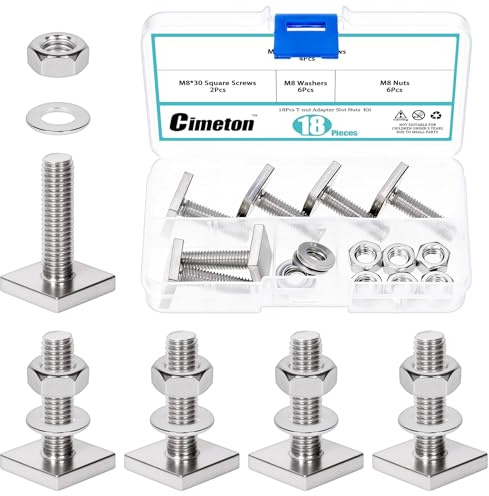 Cimeton 18PCS M8 T-nut Adapter Slot Nuts M8 x 30 mm Slot Blocks Set Roof Rack Roof Box with Nuts and Washers Square T Track Bolt Adapter Slot Nut for Roof Racks Roof Bicycle Carrier