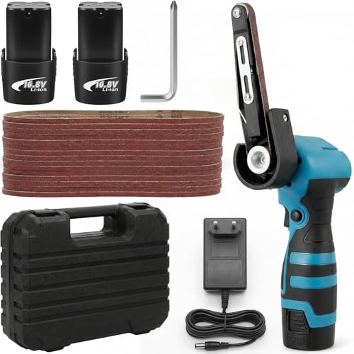 Cordless Belt Sander, 2800 RPM Electric Sander with 15 Sanding Belts (80-1000 Grit), Stepless Speed for Metal Finishing, Wood Shaping & Polishing, Includes 16.8V Batteries*2, Fast Charger