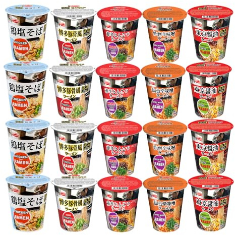 Acecook Ippin Instant Ramen Cup Assorted 5 Flavours (20 Cups) – Japanese Style Cup Noodles, Rich Broth Variety Pack, Quick & Convenient Hot Meal