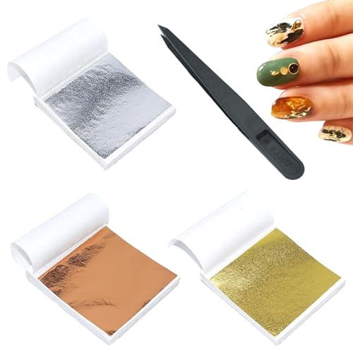 300 Blatt Imitation Blattgold,Blattgold Zum Basteln,Für Crafting,Dekoration | 9 X 9 Cm(3,5 X 3,5 Zoll),Besteht Aus Imitationsgold,Für Vergoldung, Malerei, Handwerk Nägel Und Diy Resin Deko