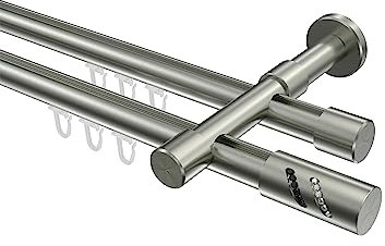 Interdeco Innenlauf Gardinenstange Edelstahl-Optik 2-läufig 20 mm Ø Prestige Zoena, 220 cm