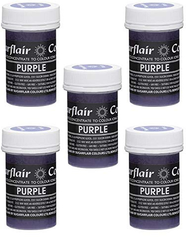 Sugarflair Purple Pastel Food Colouring Paste, Highly Concentrated for Use with Sugar Pastes, Buttercream, Royal Icing or Cake Mix, Subtle Colour Dye - 25g (Pack of 5)