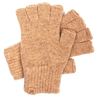 Hand Gewand by Weikert Halb-Finger Strickhandschuhe aus Wolle mit verstärktem Bund am Handgelenk, Fingerlose Woll-Handschuhe, Handy Handschuh