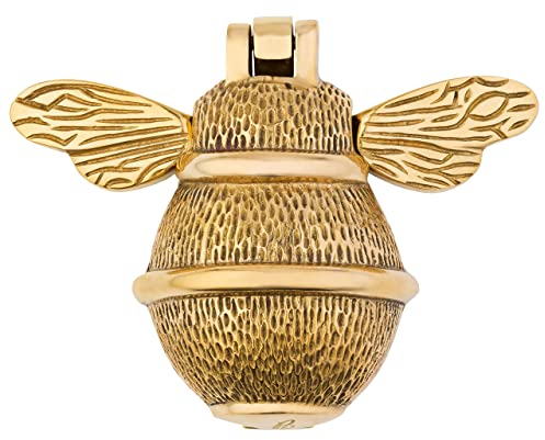 Gold Bee Heurtoir de porte d'entrée | Heurtoir en laiton massif poli doré avec plaque de gâche | UPVC | Meubles de porte d'entrée Bumblebee avec un design unique (laiton)