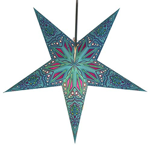 GURU SHOP Faltbarer Advents Leucht Papierstern, Weihnachtsstern 60 cm - Dadari Türkis, Papiersterne 60 cm