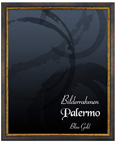 BIRAPA Palermo Bilderrahmen 30x42 cm Blau Gold - Goldener Bilderrahmen, Bilderrahmen Antik, Bilderrahmen Vintage