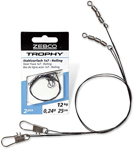 Zebco Qualitäts Trophy Stahlvorfach 1x7 Rolling sicheres Vorfach Material Spinnfischen Angel Zubehör Hecht Angeln, Diverse, 15 kg