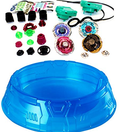 Elrozo 4er Top Set + Arena Kreisel für Metal Fusion 4D Burst - Auswahl (Arena 31cm + Set 13 Galaxy Gold Top)