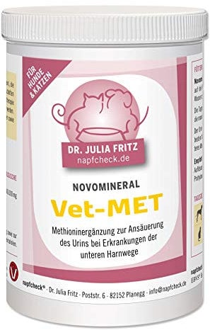 napfcheck Novomineral Vet-MET - Methionin mit Cranberry und Hagebutte zur Ansäuerung des Urins für Hunde und Katzen - 200 g