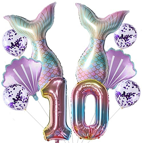 Großes Meerjungfrau Luftballons 10 Jahre geburtstag Deko Mädchen Set 10 Jahre Kindergeburtstag Deko Meerjungfrau Folienballon 10 Geburtstag dekoration Mädchen ballons 10. Geburtstag Deko Mädchen(10)