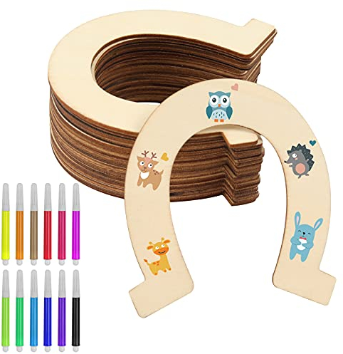 24 PCS Holzscheiben Scheiben Hufeisen Form unvollendete Holz Ausschnitte Handwerk mit Aquarellstift, DIY Dekoration für Geburtstagsdeko Party Hochzeiten Babypartys und Kranzdekorationen 36St