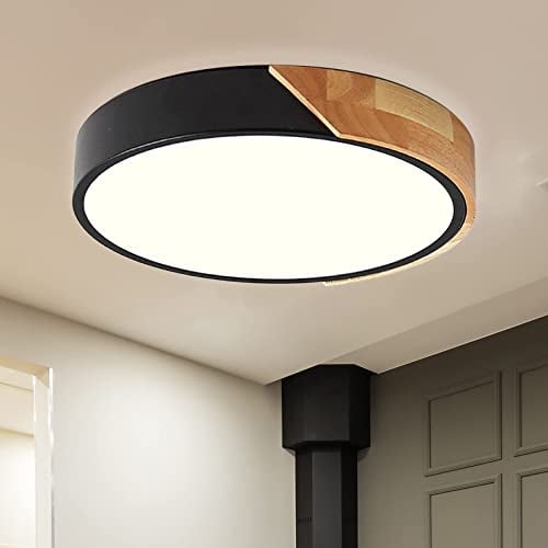 NICEME Led Deckenlampe Holz 24W,Neutrales Licht 4500K Led Deckenleuchte, Lampen Deckenlampen Für Wohnzimmer Schlafzimmer Badezimmer Balkon Flur Keller Ø30Cm