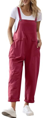 YESNO Women's Dungarees Loose Casual Plus Size Lightweight Sleeveless Overall Long Jumpsuit Playsuit Trousers Pants Dungarees (L PV9UK Wine)