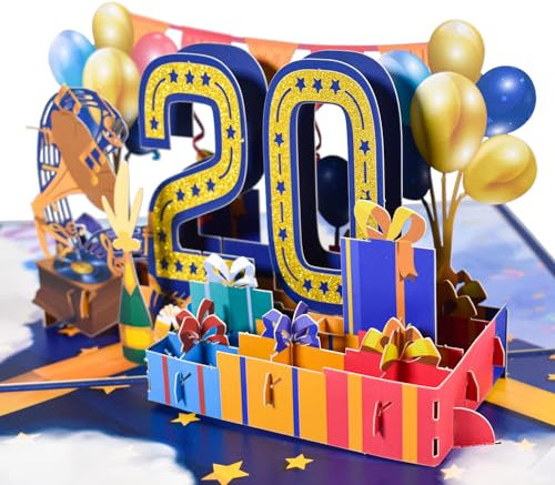 Magic Ants Pop-Up-Karte zum 20. Jahrestag, Geburtstagskarte, Karte zum 20. Hochzeitstag, 3D-Grußkarte, Geburtstagskarte zum 20. Geburtstag, Glückwunschkarte