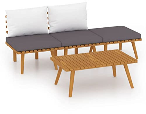 vidaXL Akazienholz Massiv Gartenmöbel 4-TLG. mit Kissen Mittelsofa Fußhocker Tisch Sitzgruppe Sofa Lounge Garten Garnitur Gartenset Gartensofa