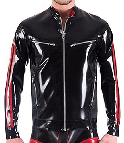 MCWJ Latexjacke mit Bündchen Reißverschluss Vordertaschen Umlegekragen Gürtel an der Unterseite Gummimantel Kleidung Top,pflaumenrot,männlich XL