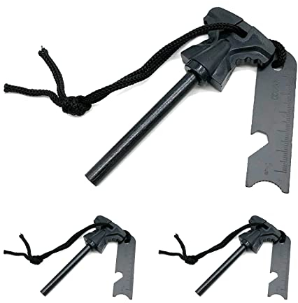 ZeroNine 3pcs Traditioneller Feuerstarter,Premium Feuerstarter für Starke Funken zum Feuer Machen,Feuerstahl mit Handmade,Perfekt für den Outdoor Bereich oder Bushcrafting, M, Schwarz