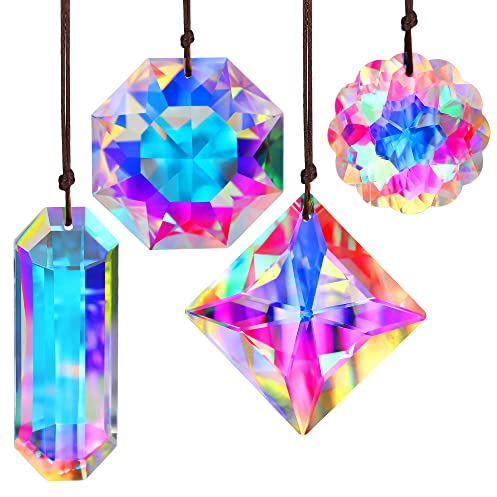 H&D HYALINE & DORA Bunte Kristallprismen zum Aufhängen, Regenbogen Maker, Glas Sonnenfänger für Fenster, Kronleuchter Tropfen Anhänger, Hausgarten Dekoration (4 Stück)