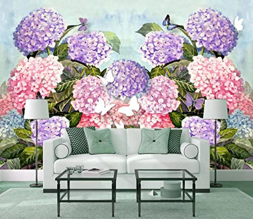 Mural Wallpaper Pink Purple Hydrangea Butterfly Photo Wallpaper 3D Effect Living Room Bedroom Decoration Wall Covering