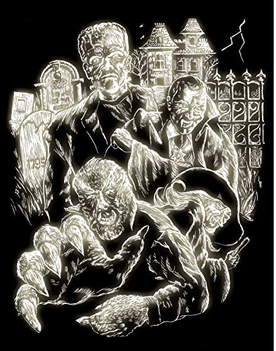 Pracht Creatives Hobby Royal & Langnickel - Kratzbild Monster, Glow in The Dark, Kratzbilder für Kinder und Erwachsene, mit Kratzstift und Vorlage