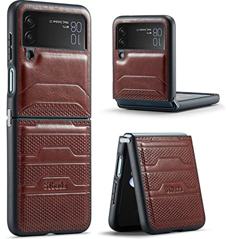 Sibada Cuir Coque pour Samsung Galaxy Z Flip4 5G Cas avec Charnière De Connexion pour Galaxy Flip 4 (2022) - Marron