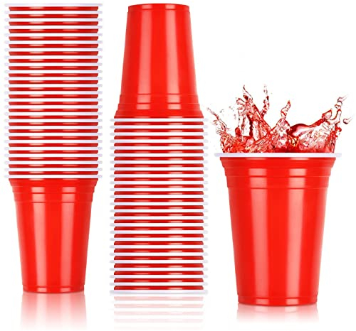 ViuView Rot Plastikbecher Set, 50 Red Cups Party Plastikbecher 350ml 12 oz Rote Partybecher für Party Camping Geburtstag Hochzeit Weihnachten Neujahr