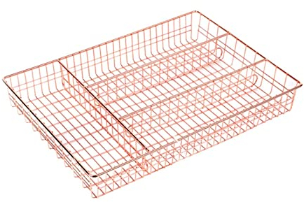 HoitoDeals 1Pcs Chrome Wire Cutlery Tray Holder Drawer Organiser Storage Tidy Box (Rose Gold)