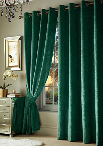 Roseley Crushed Velvet Curtains Eyelet Ring Top Fully Lined For Living Room Kitchen Bedroom 2 Panels Tiebacks Included (Emerald Green, 66 x 54'')