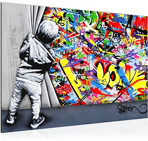 Runa Art Cuadro Moderno Behind the curtain - 100% Made In Germany - Street Art Graffiti Sala 043515a