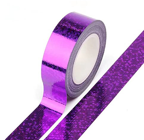 Syntego Nastro adesivo decorativo Washi con effetto olografico e glitter, 15 mm x 5 m (viola)