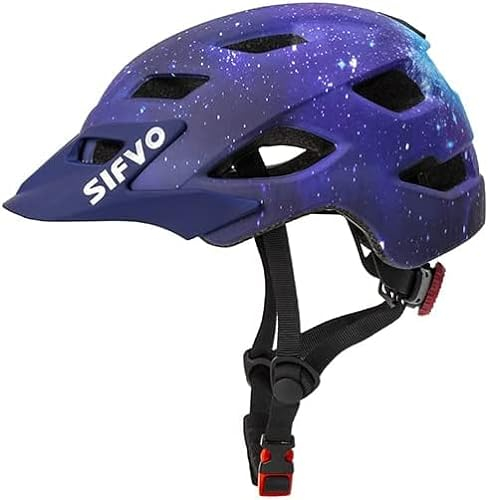 SIFVO Casque de vélo Enfants garçon et Fille 5-14 Ans Casques Velo Enfant pour Cyclisme Skateboard avec visière Amovible (50-57 cm) (Nuit étoilée)