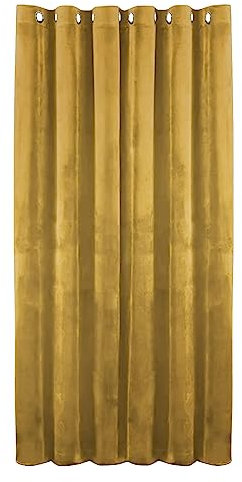 Hafaa Ochre Blackout Curtain for Bedroom – 66 x 84 Crushed Velvet Curtain for Living Room – 1 Panel Eyelet Curtain with Matching Tie Back (168cm x 213cm)