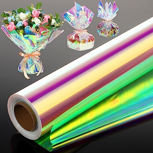 Seajan Schillernde Zellophanrolle, 81,3 cm x 61 m, Regenbogen-Geschenkpapier, holografische Zellophanfolie, farbige Folie für Geschenke, Blumenkörbe, DIY, Blumenstrauß, Weihnachtsverpackung