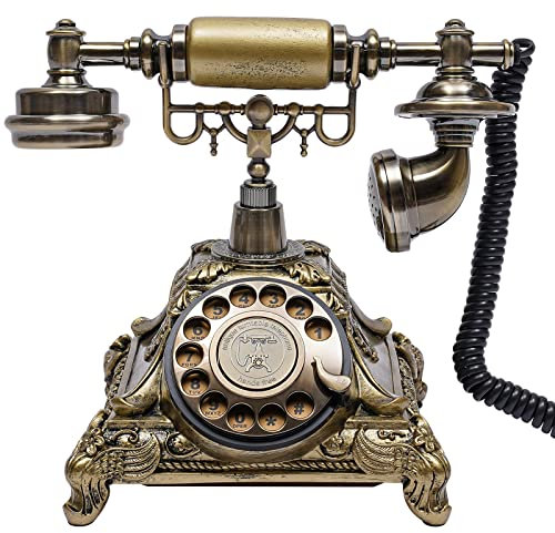 biniliubi TeléFono Fijo Disco Estilo Retro Cable Espiral Timbre Multi-FuncióN Llamada HD DiseñO Retro FuncióN Rellamada Sobremesa Giratorio Vintage Zinc Decorativo Hogares JoyeríAs Hoteles GaleríAs