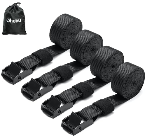 Ohuhu Tie Down Straps 4 Pack, Heavy Duty Tensioning Belts, 2.5m Adjustable Lashing Straps Cargo Straps 250kg Loading Capacity for Motorcycle, Cargo, Trucks, Trailer, Luggage, Quick Release