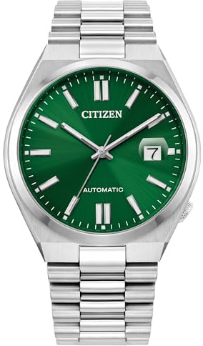 Citizen Men's Automatic Tsuyosa Sport Luxury Watch, Silver-Tone Stainless Steel, Green Dial, 3 Hand with Date, 42 Hour Power Reserve (Model: NJ0150-56X)