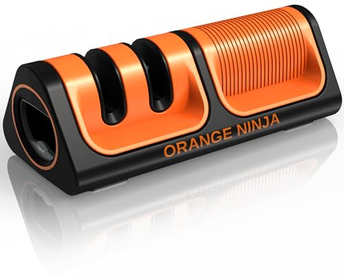 Orange Ninja Mini Knife Sharpener - Coarse & Fine Blade Sharpener, Sharpening System- Knife Sharpeners for Kitchen Knives, Pocket Kitchen Knives Sharpeners with Bottle Opener & Fridge Attachment