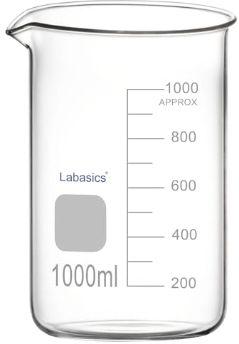 Labasics Glass Beaker, 1 Pack Borosilicate Glass Graduated Low Form Griffin Beaker with Pouring Spout Lab Beaker, 1000 ml, High temperature resistance, Laboratory use