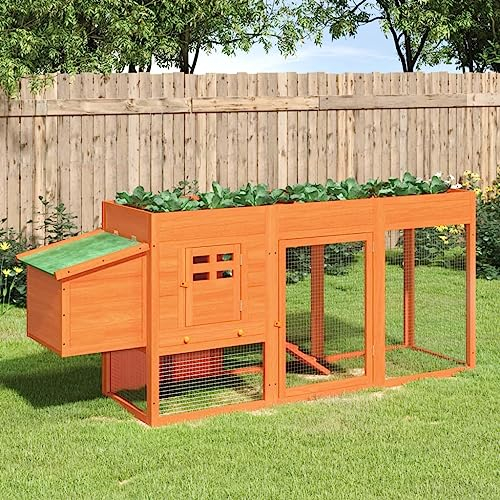 AUVYI Hühnerstall Braun 204x50x84 cm Hühnergehege Außen Hühnerstall Winterfest Hühnerstall Holz Hühnerauslauf Hühner-Nistkasten Kleintierkäfig Massives Kiefernholz, Sperrholz