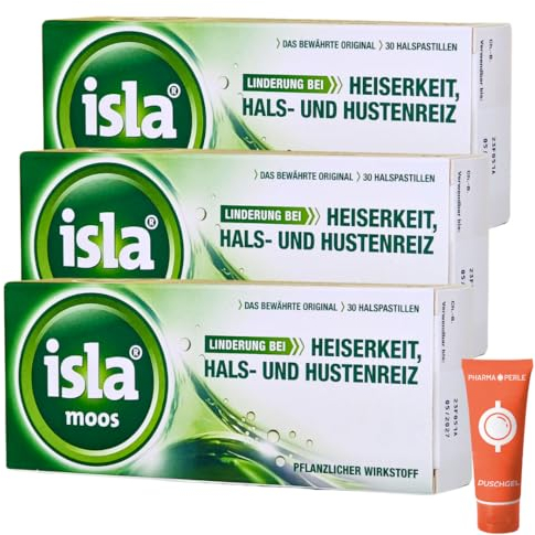 Isla moos Halspastillen 3x 30 Stk. I Linderung bei Heiserkeit, Hals- und Hustenreiz I Lutschpastillen I Pflanzlich I Spar-Set plus Pharma Perle give-away (Isla moos 3x 30 Halspastillen)
