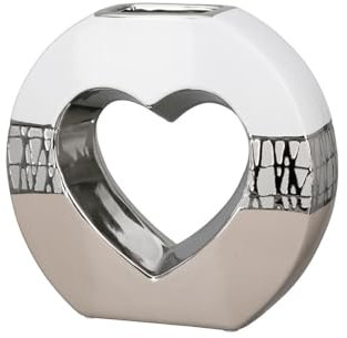 Gilde Herz-Lochvase Pico beige/weiß/silberfarben H: 21 cm B: 22 cm T: 7 cm 32403