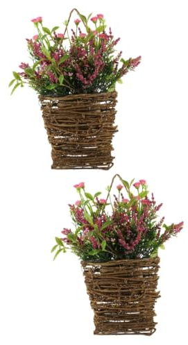 PRETYZOOM 2st Rosa Blumenkorb Wohnkultur Innenausstattung Für Damen Gefälschte Topfpflanze Künstliche Frühlingsblumen Rosa Kranz Künstliche Pflanzen Im Korb Dekor Seidentuch Tür Hängt